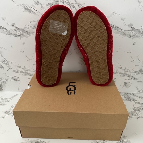 UGG Fluff Yeah Slingback Slippers Slides Red and Gold Glitter - Picture 6 of 10
